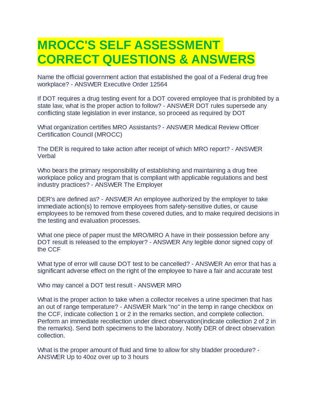 Mrocc MROCC'S SELF ASSESSMENT CORRECT QUESTIONS & ANSWERS | Exams Nursing ...