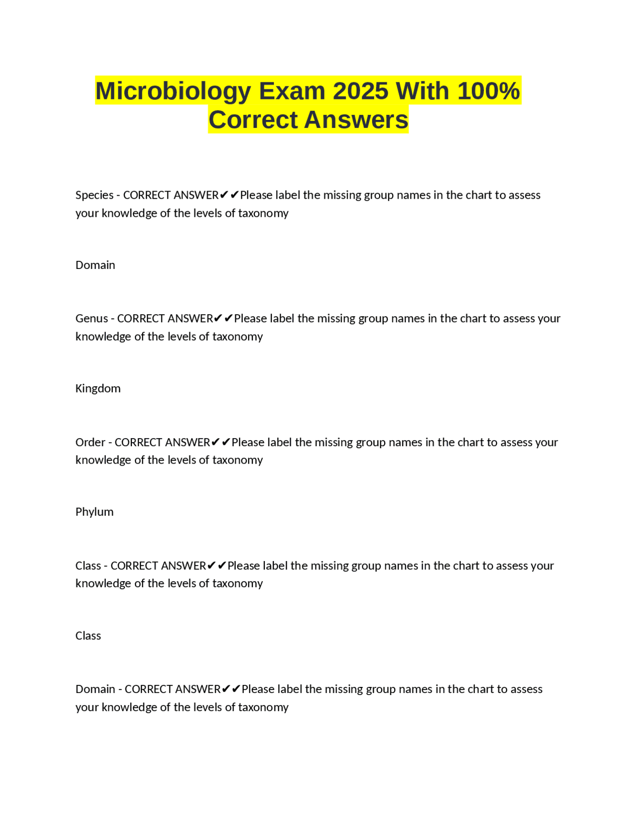 Microbiology Exam 2025 With 100% Correct Answers | Exams Microbiology ...