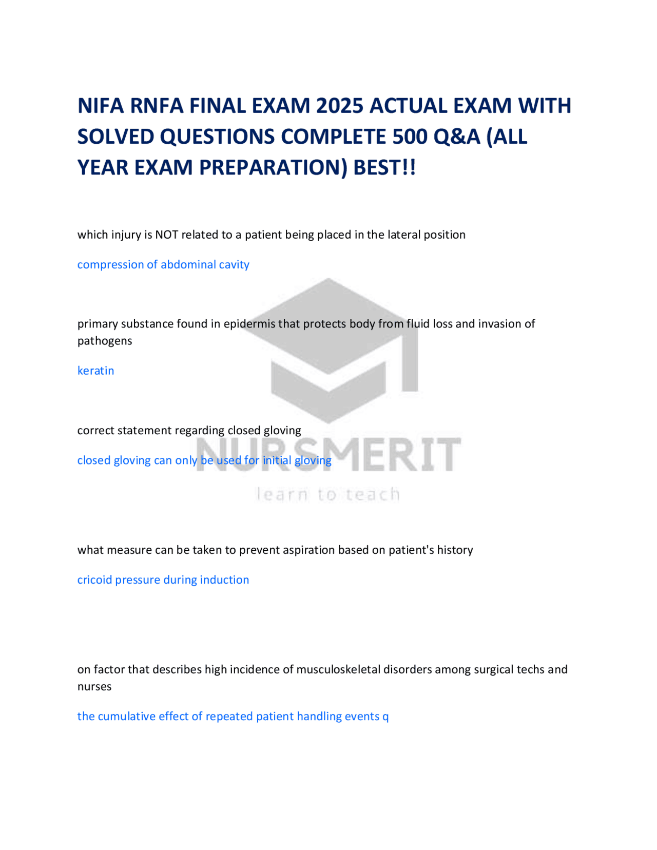 NIFA RNFA FINAL EXAM 2025 ACTUAL EXAM WITH SOLVED QUESTIONS COMPLETE ...