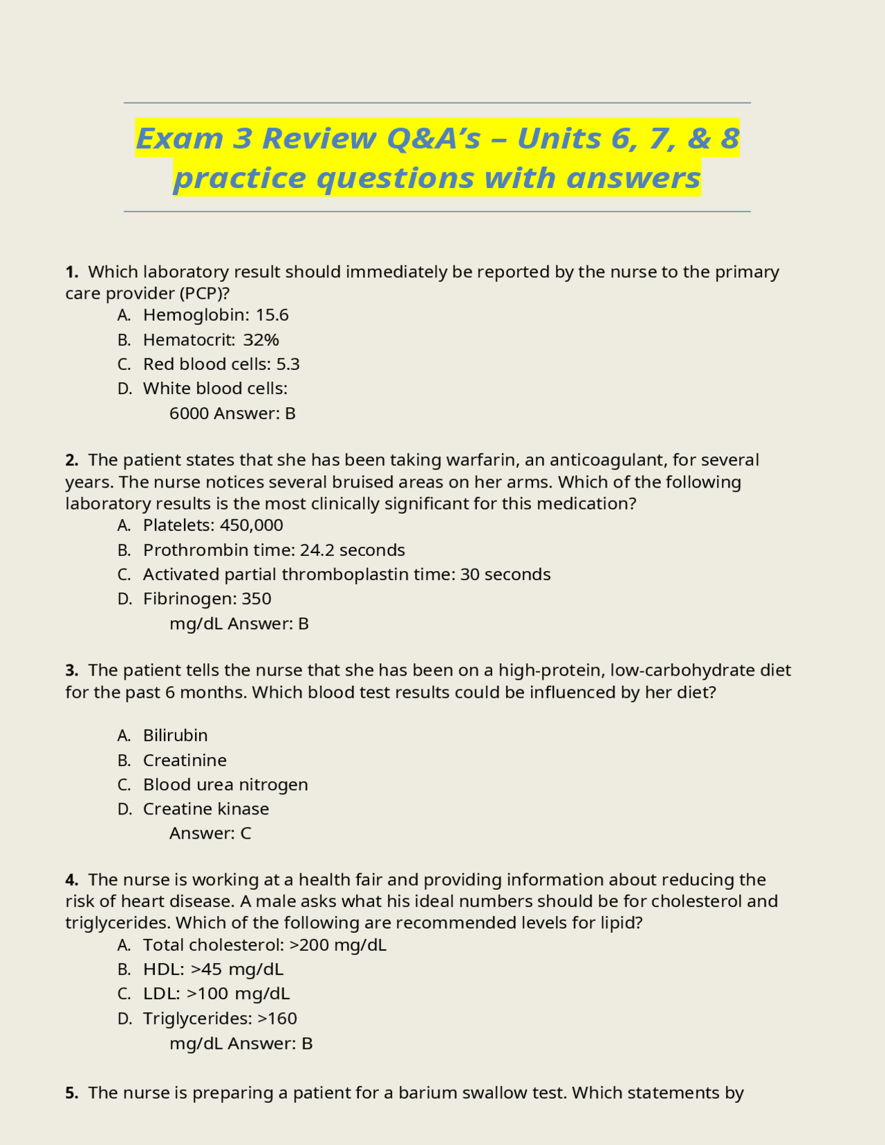 Exam 3 Review Q&A’s – Units 6, 7, & 8 practice questions with answers ...