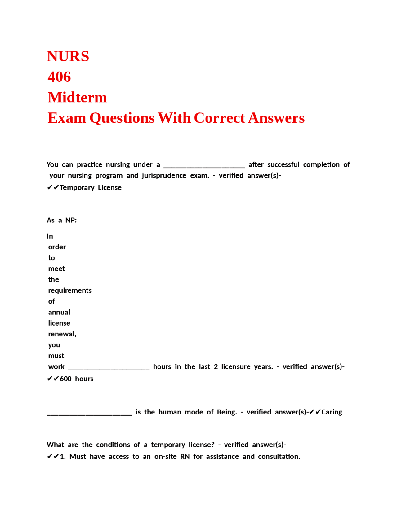 Nursing Midterm Exam Questions and Answers: A Practice Guide | Exams ...