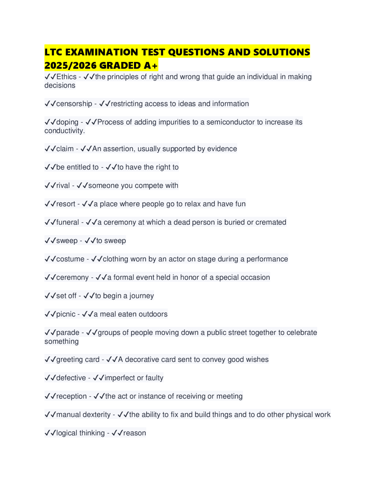 Ltc Sample Test LTC EXAMINATION TEST QUESTIONS AND SOLUTIONS 2025/2026 GRADED A+ ...