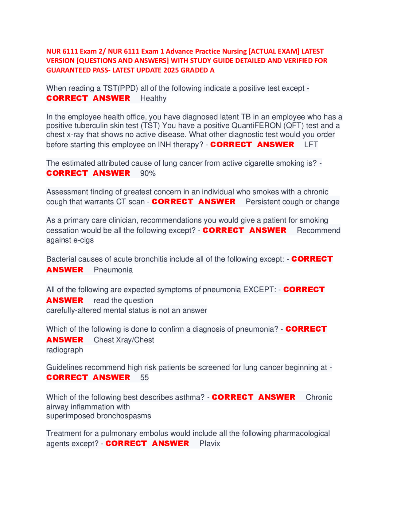 NUR 6111 Exam 2/ NUR 6111 Exam 1 Advance Practice Nursing [ACTUAL EXAM]  LATEST VERSION [Q | Exams Nursing