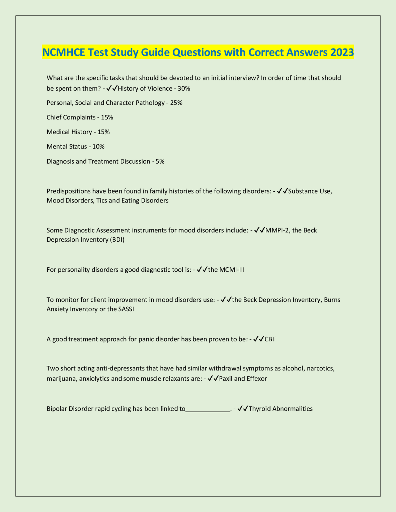 NCMHCE Test Study Guide Questions with Correct Answers.pdf