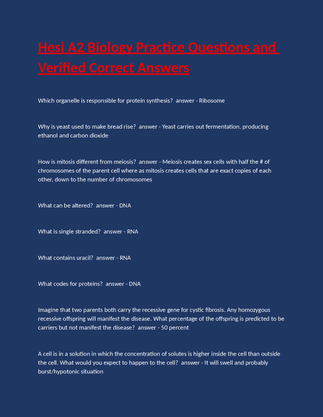 Biology Practice Questions and Answers for Exam Preparation | Exams ...