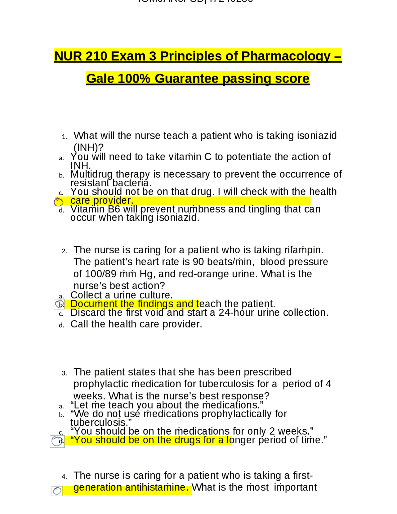 NUR 210 Exam 3 Principles of Pharmacology | Exams Pharmacology | Docsity