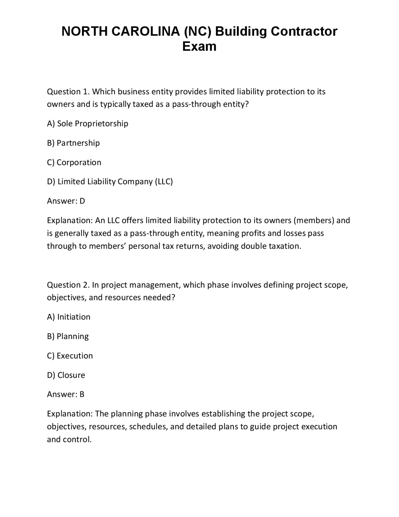 NORTH CAROLINA (NC) Building Contractor Exam | Exams Technology | Docsity