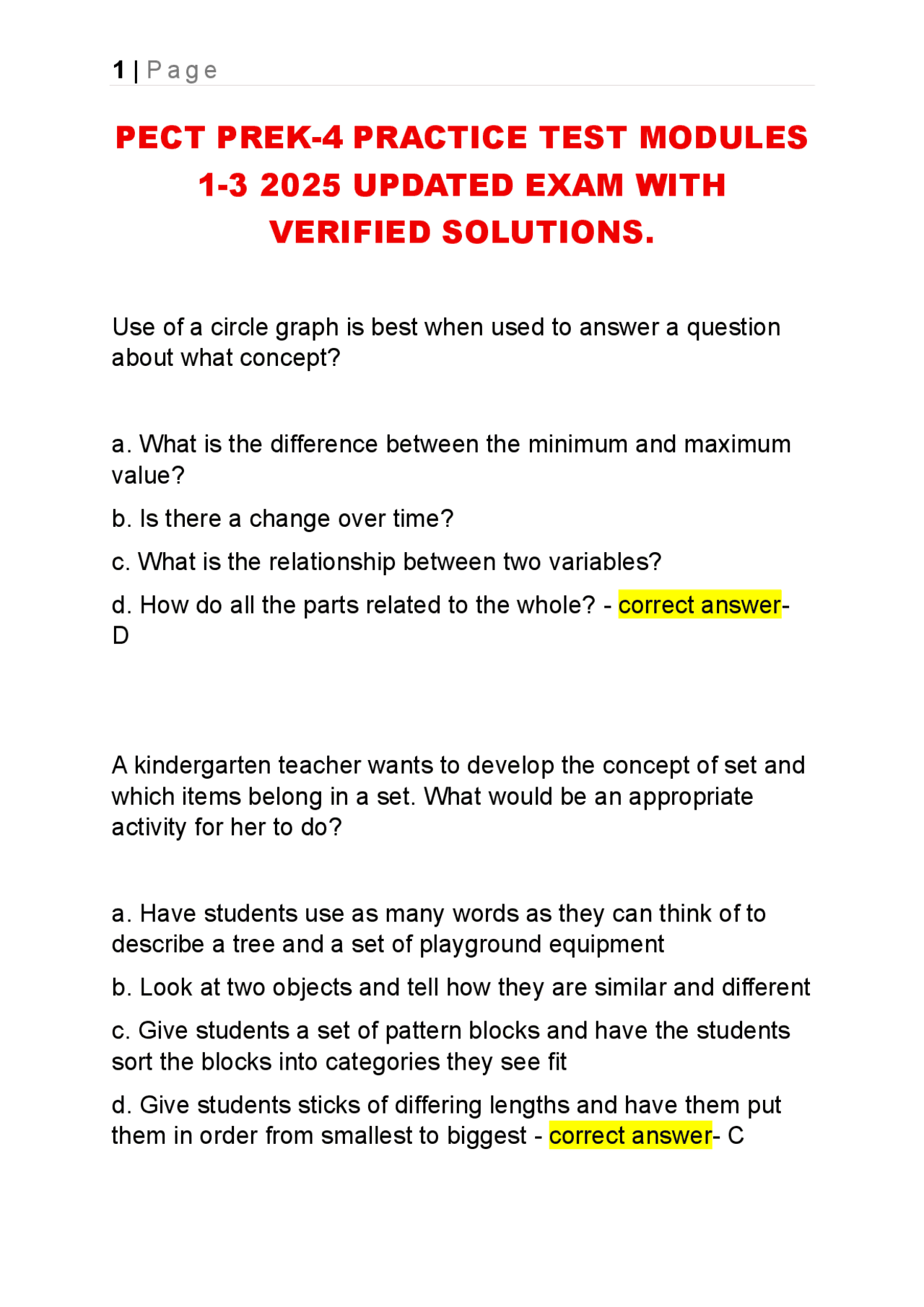 PECT PREK-4 PRACTICE TEST MODULES 1-3 2025 UPDATED EXAM WITH VERIFIED ...