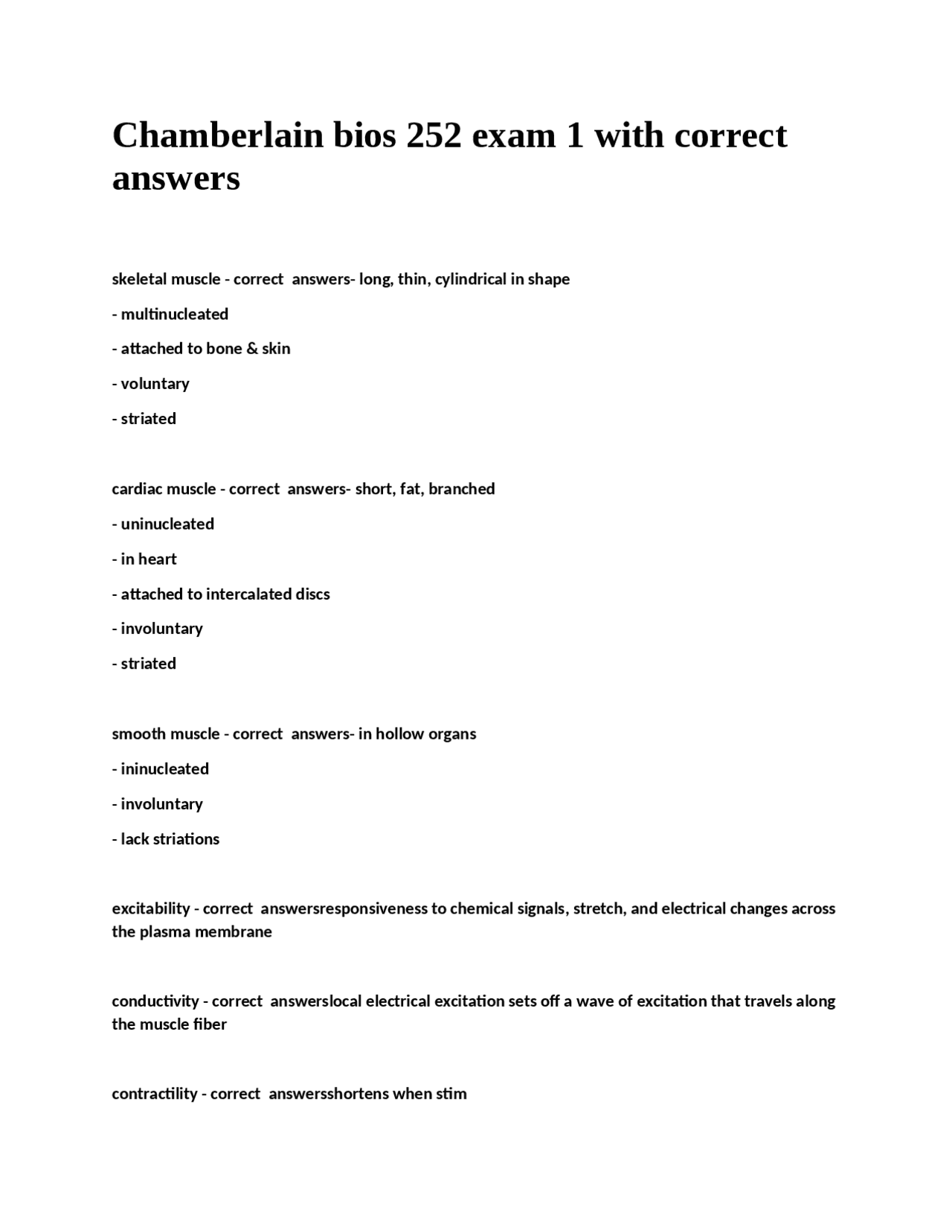 Chamberlain bios 252 exam 1 with correct answers | Exams Nursing | Docsity