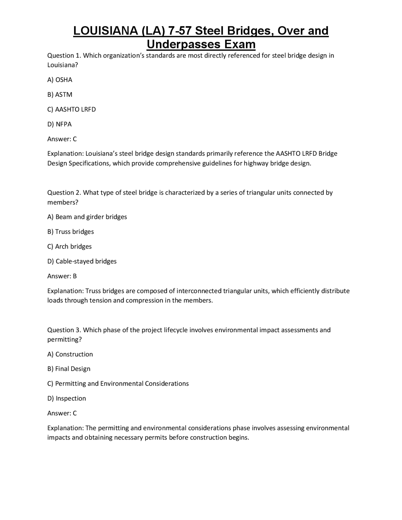 Bridge Example Question Exam Steel Bridge Design Exam Questions and Answers | Exams Technology | Docsity