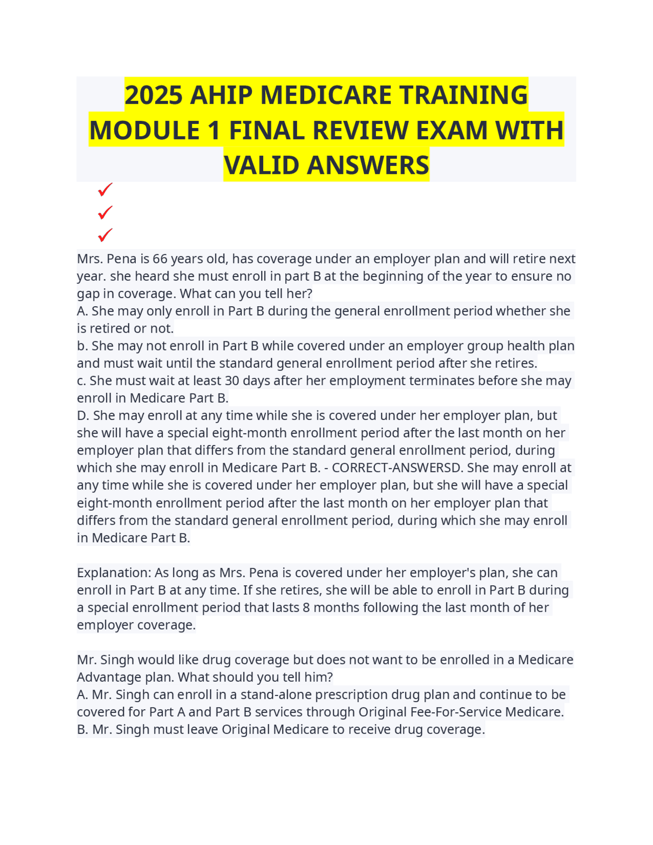 2025 AHIP MEDICARE TRAINING MODULE 1 FINAL REVIEW EXAM WITH VALID ...