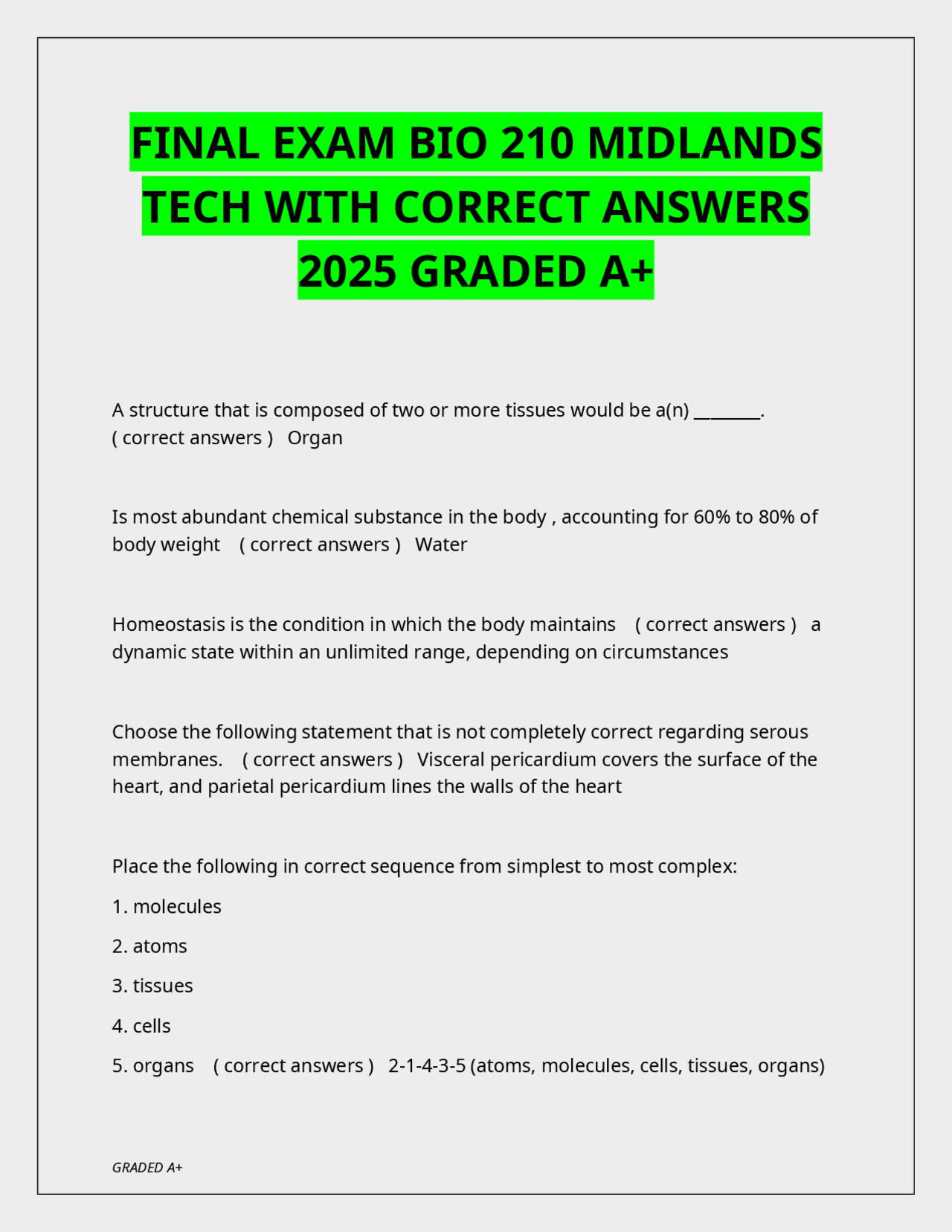 FINAL EXAM BIO 210 MIDLANDS TECH WITH CORRECT ANSWERS 2025 GRADED A+ ...