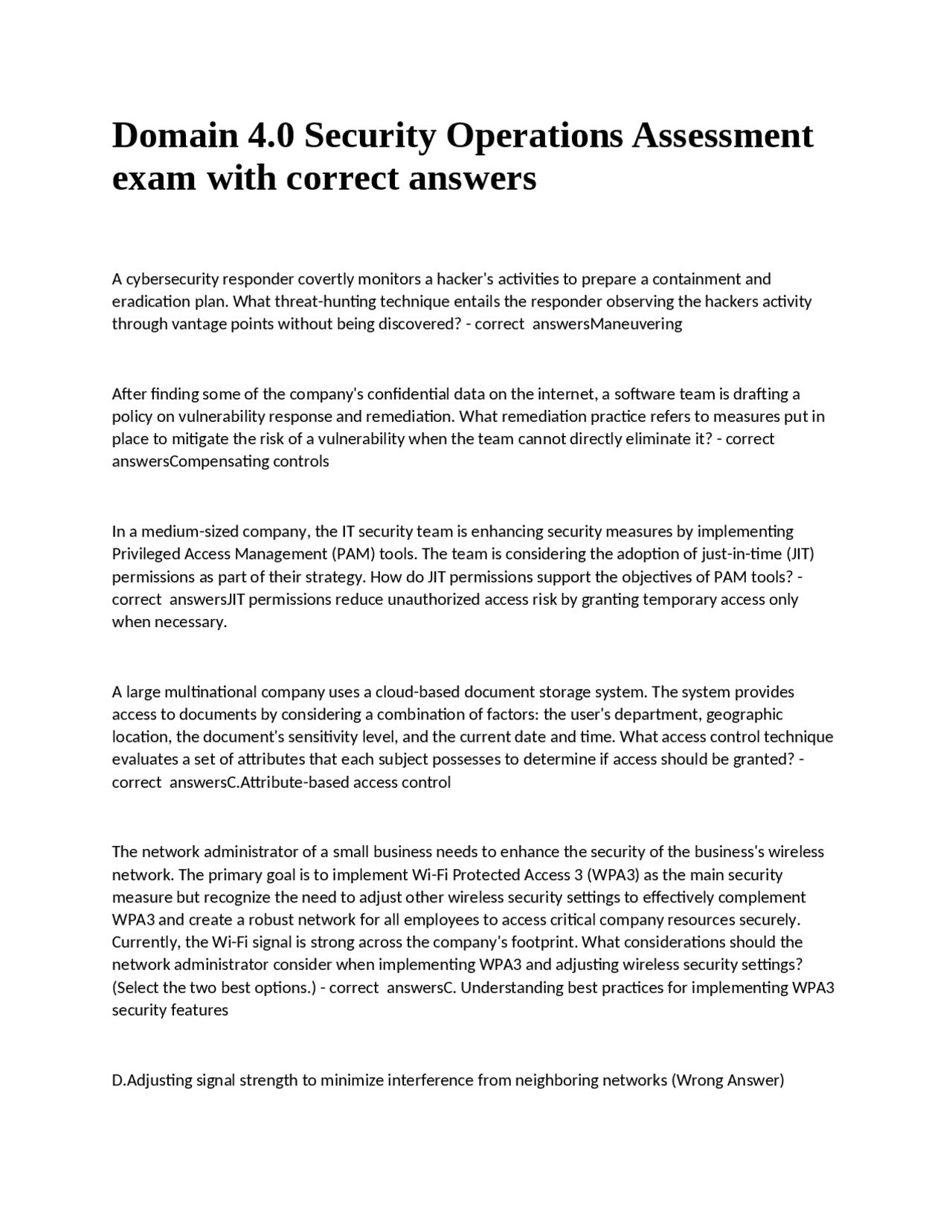 Domain 4.0 Security Operations Assessment exam with correct answers ...