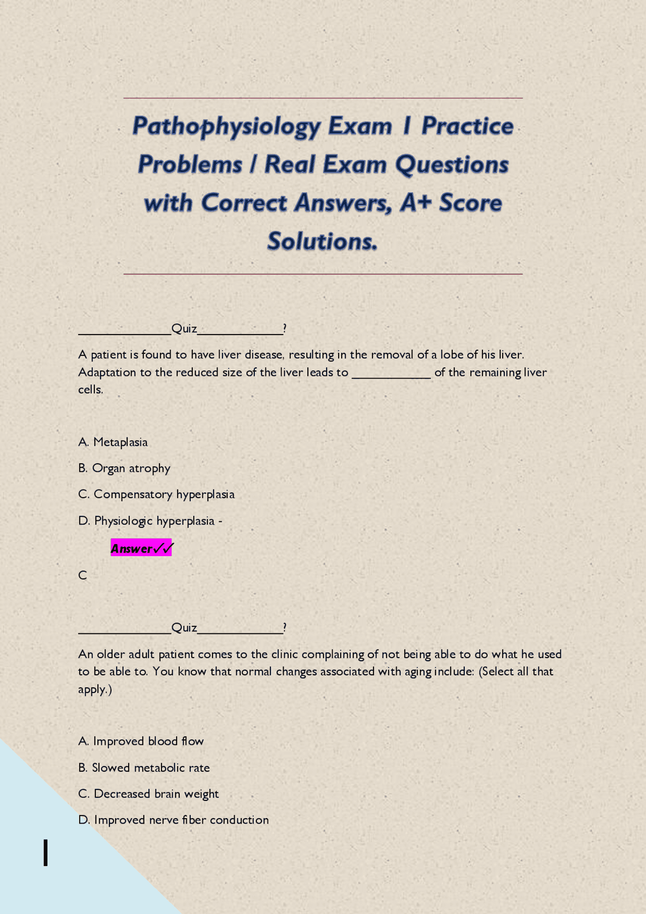 Pathophysiology Exam 1 Practice Problems / Real Exam Questions with ...