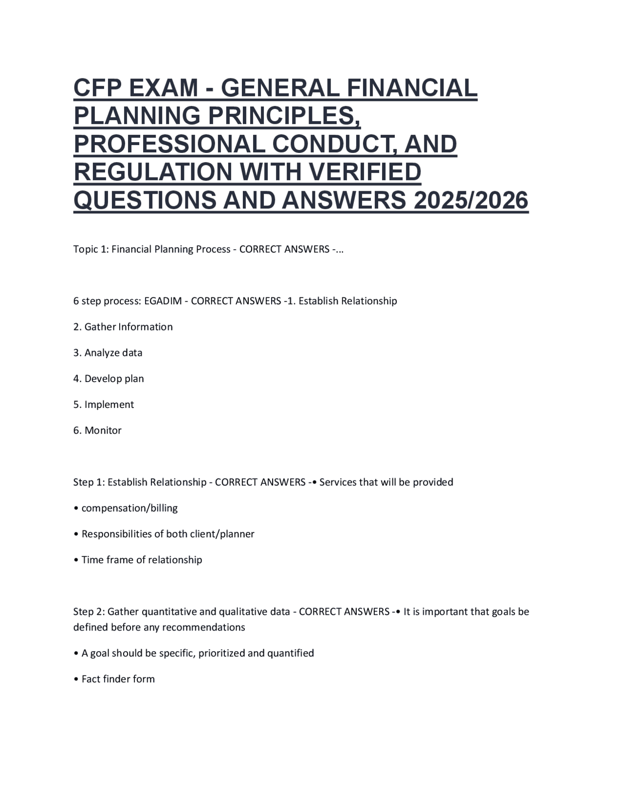 CFP EXAM - GENERAL FINANCIAL PLANNING PRINCIPLES, PROFESSIONAL CONDUCT ...