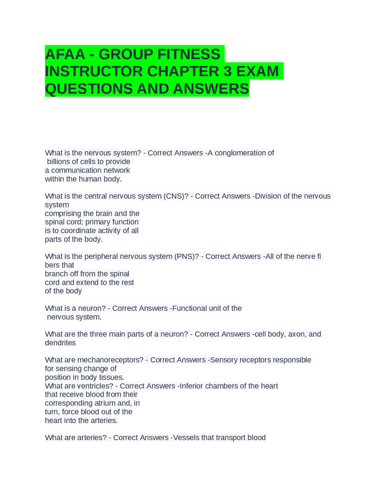AFAA Group Fitness Instructor Exam: Q&A Study Guide | Exams Advanced ...