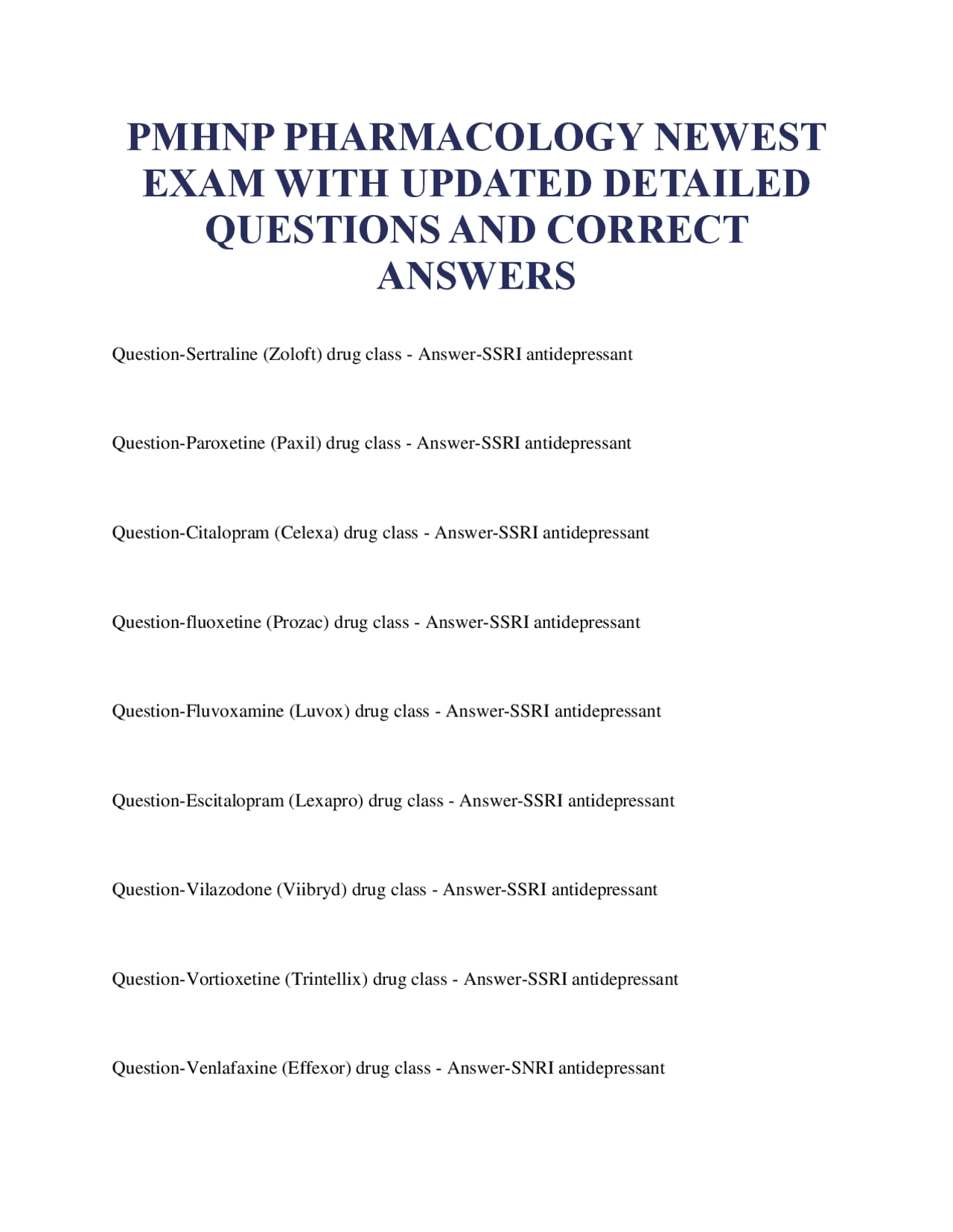 PMHNP PHARMACOLOGY NEWEST EXAM WITH UPDATED DETAILED QUESTIONS AND ...