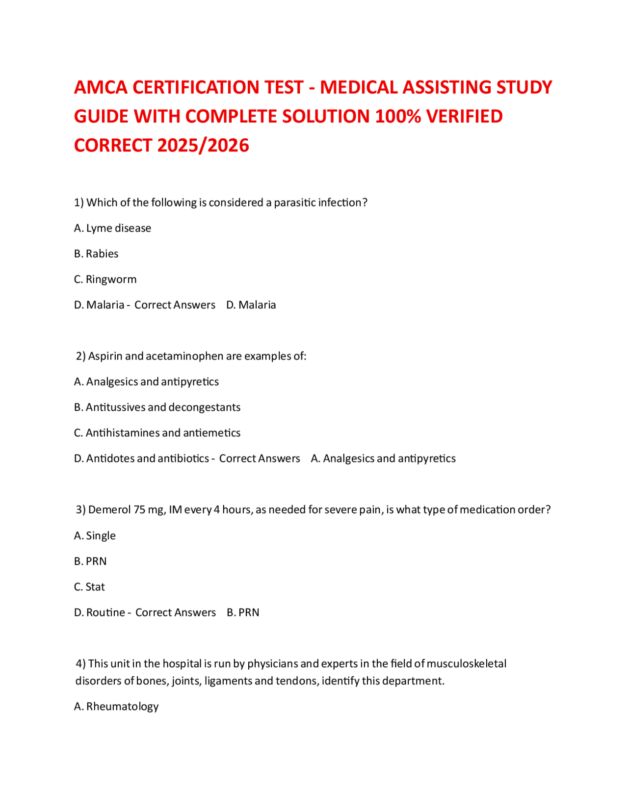 AMCA CERTIFICATION TEST - MEDICAL ASSISTING STUDY GUIDE WITH COMPLETE ...