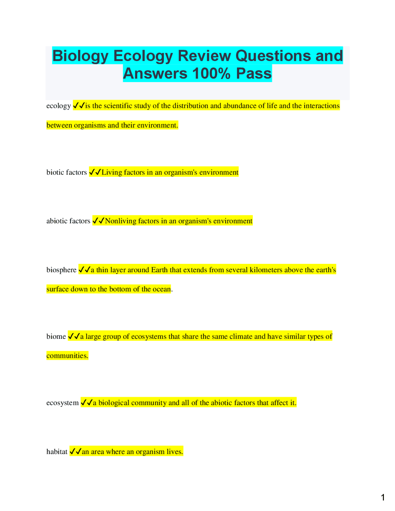 Biology Ecology Review Questions and Answers 100% Pass ecology is the ...