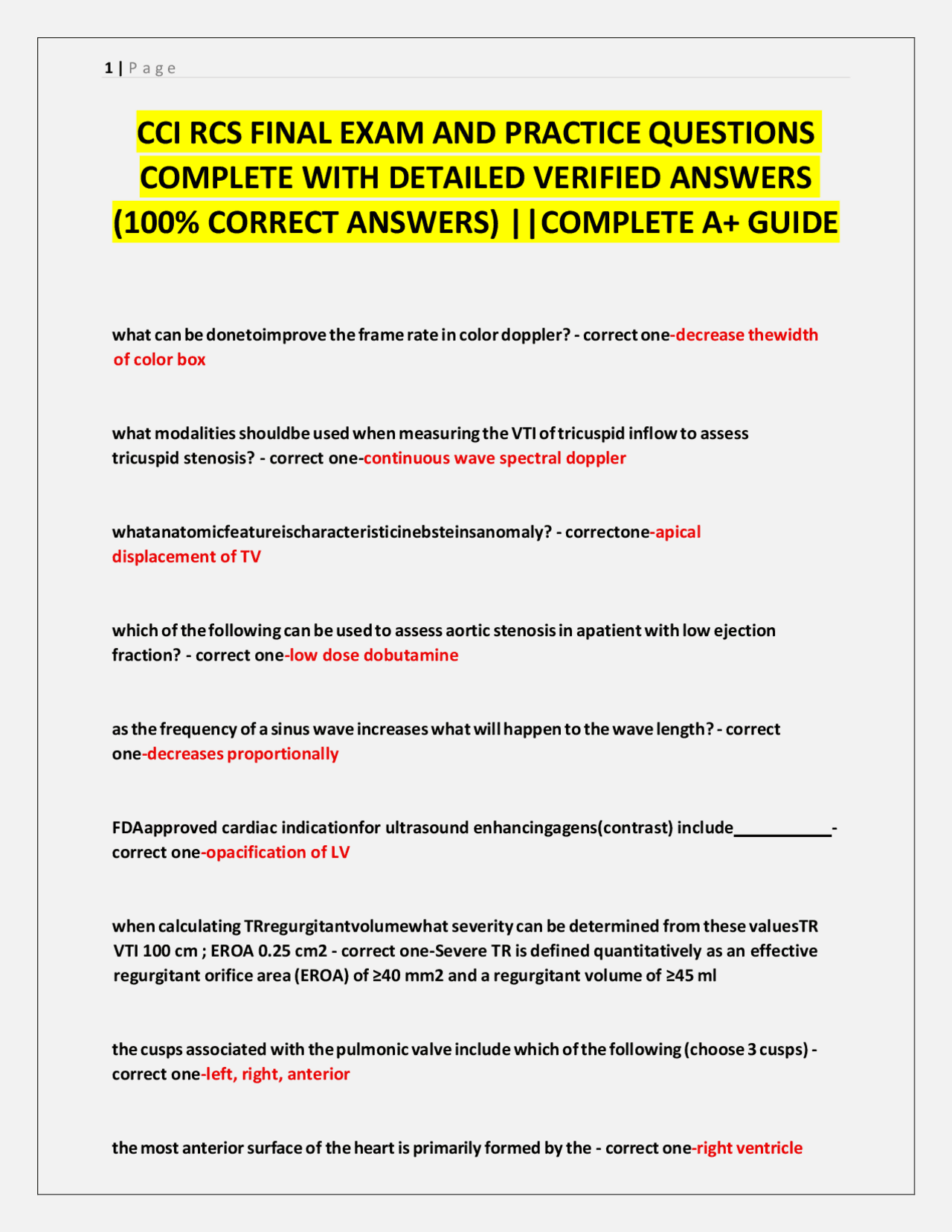 Rccs Study Guide CCI RCS (Registered Cardiovascular Specialist) Final Exam – Complete ...