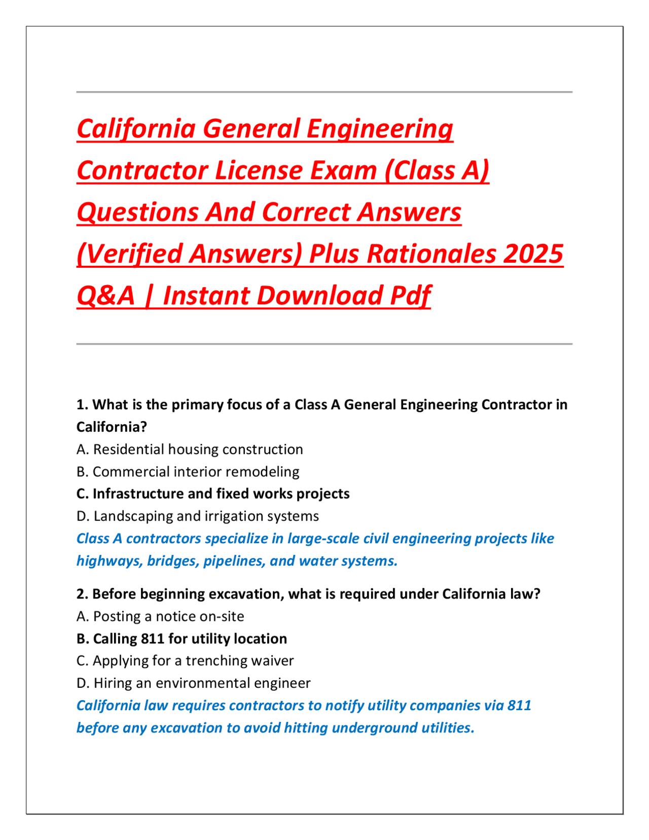 California General Engineering Contractor License Exam (Class A ...
