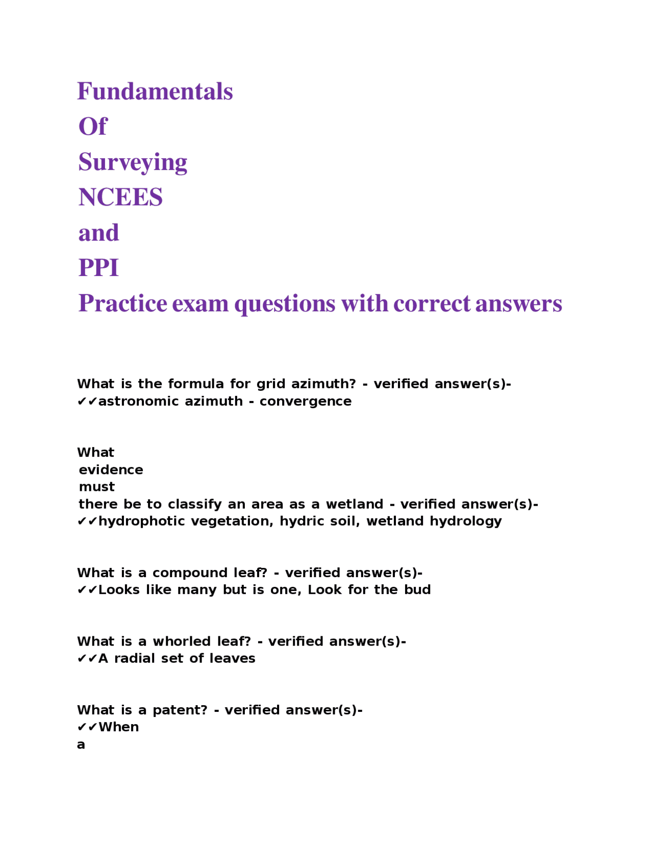 Fundamentals Of Surveying NCEES and PPI Practice exam questions with correct answers. | Exams ...