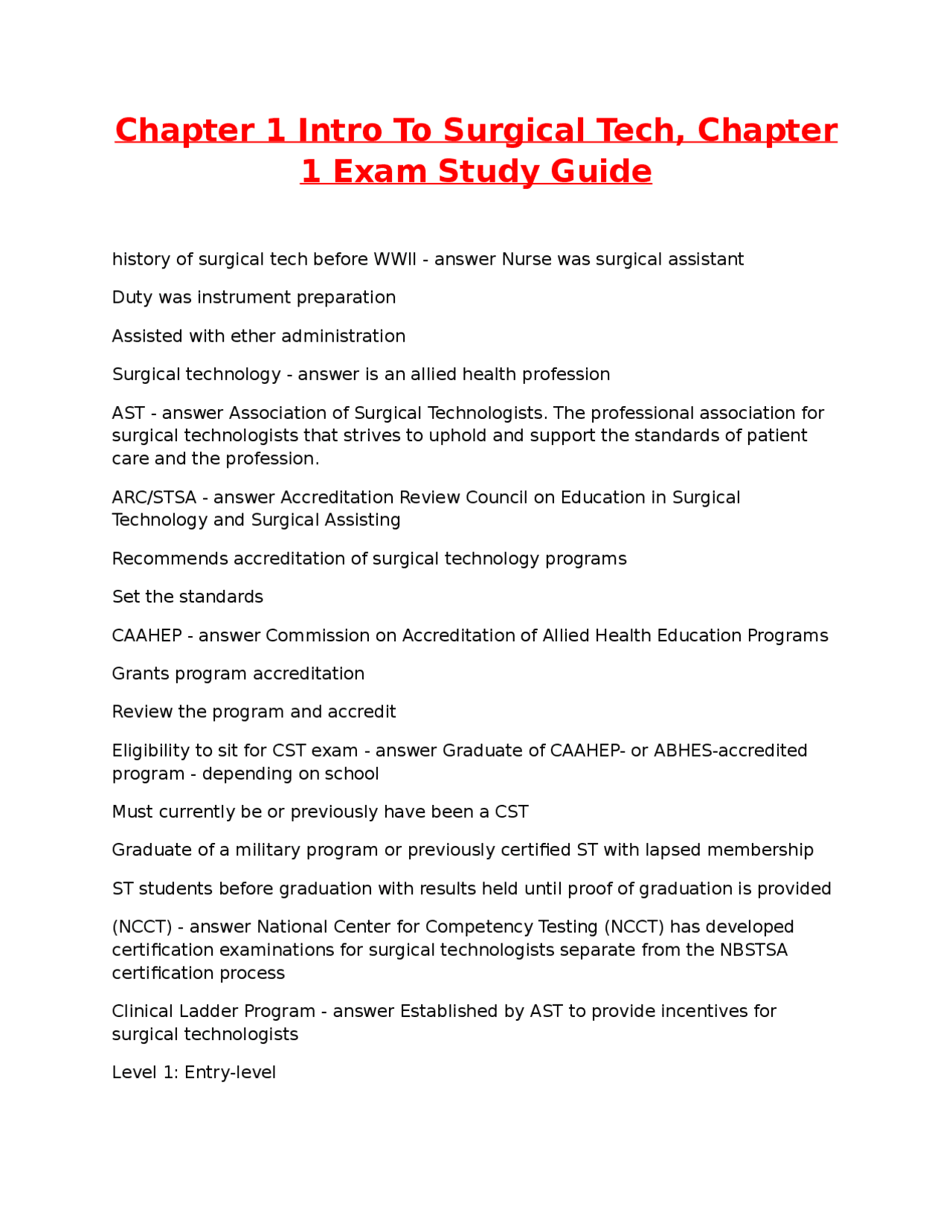 Chapter Intro To Surgical Tech, Chapter Exam Study Guide. | Exams ...