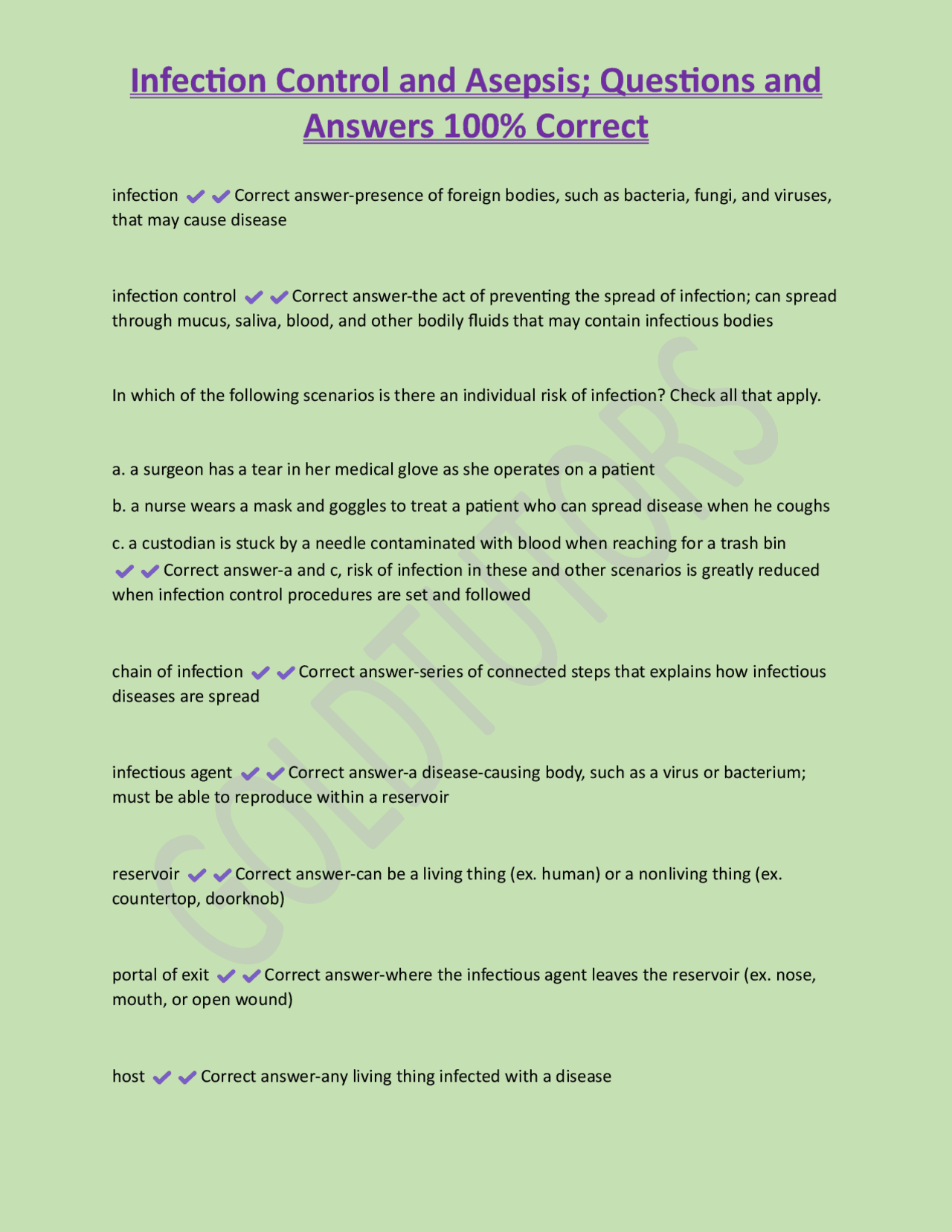 Infection Control and Asepsis: Key Questions and Answers | Exams ...