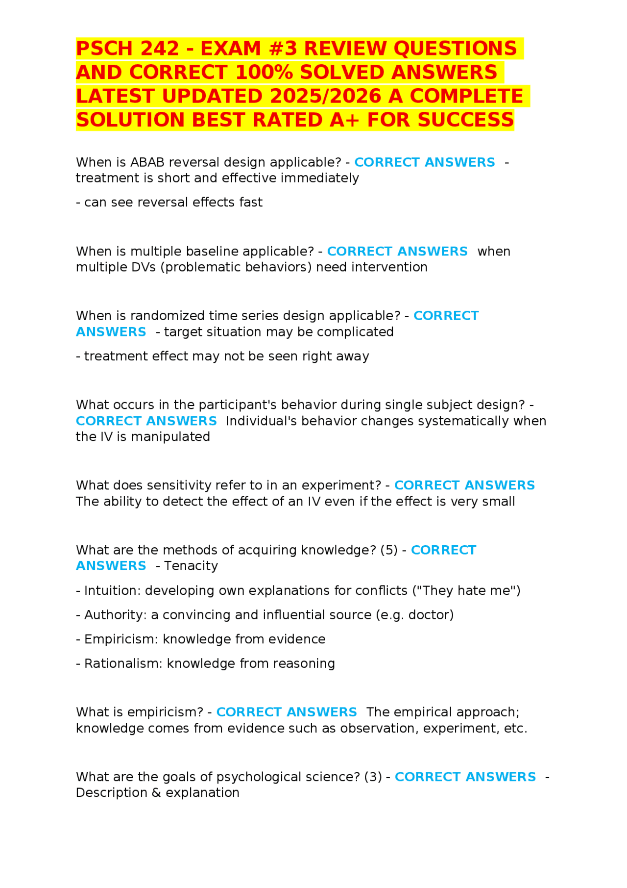 PSCH 242 - EXAM #3 REVIEW QUESTIONS AND CORRECT 100% SOLVED ANSWERS ...