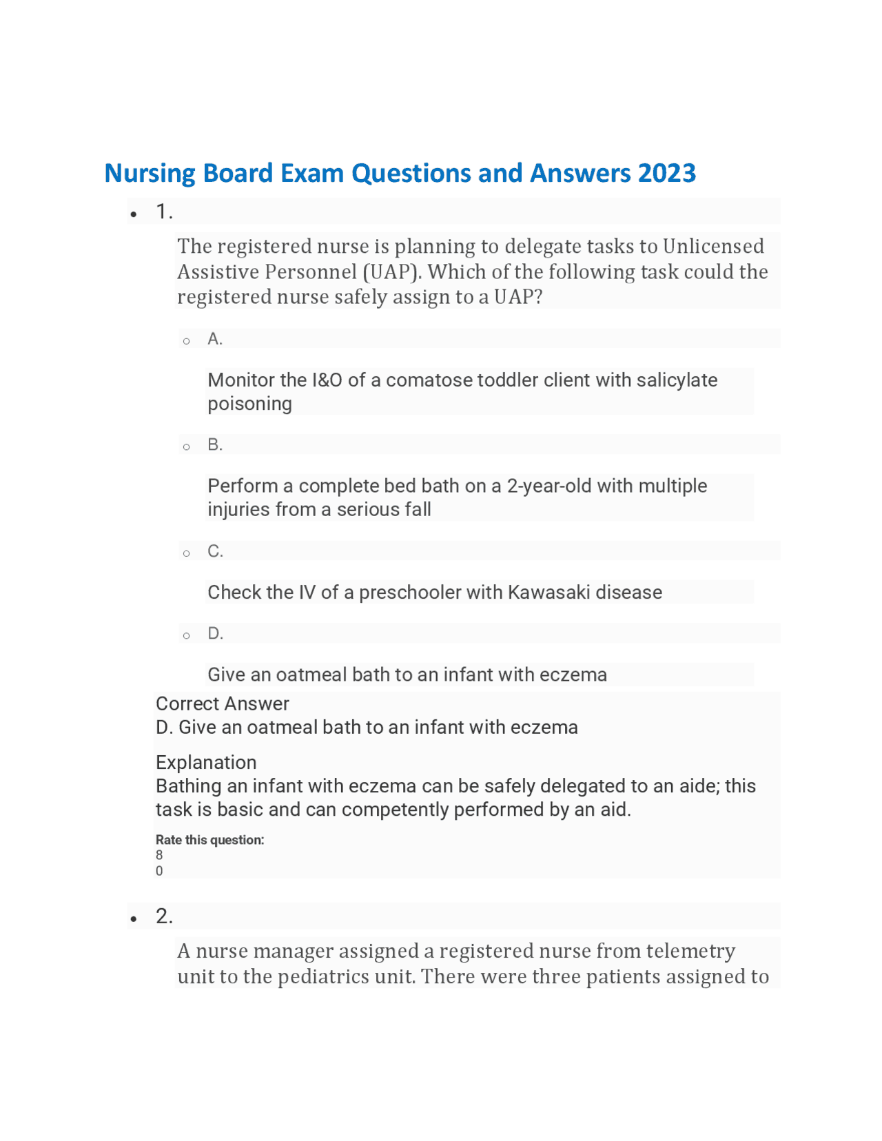 Nursing Board Exam Practice Questions and Answers 2023 | Exams Nursing ...