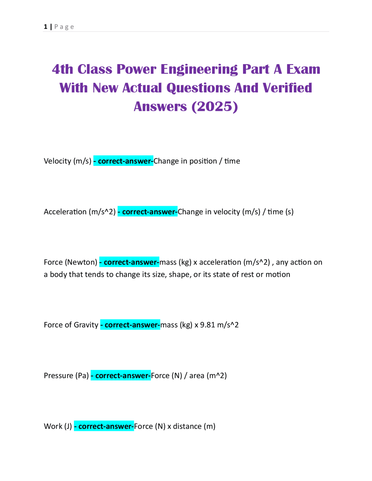 th Class Power Engineering Part A Exam With New Actual Questions And ...
