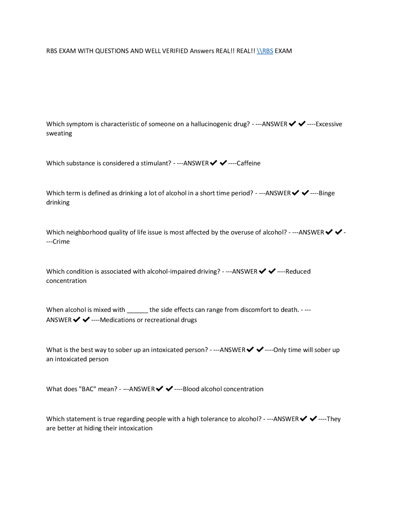 RBS EXAM WITH QUESTIONS AND WELL VERIFIED Answers REAL!! REAL!! \\RBS ...