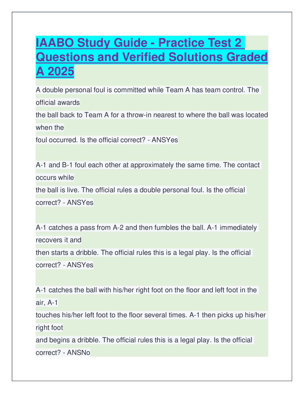 IAABO Study Guide - Practice Test Questions & Solutions Graded A ...