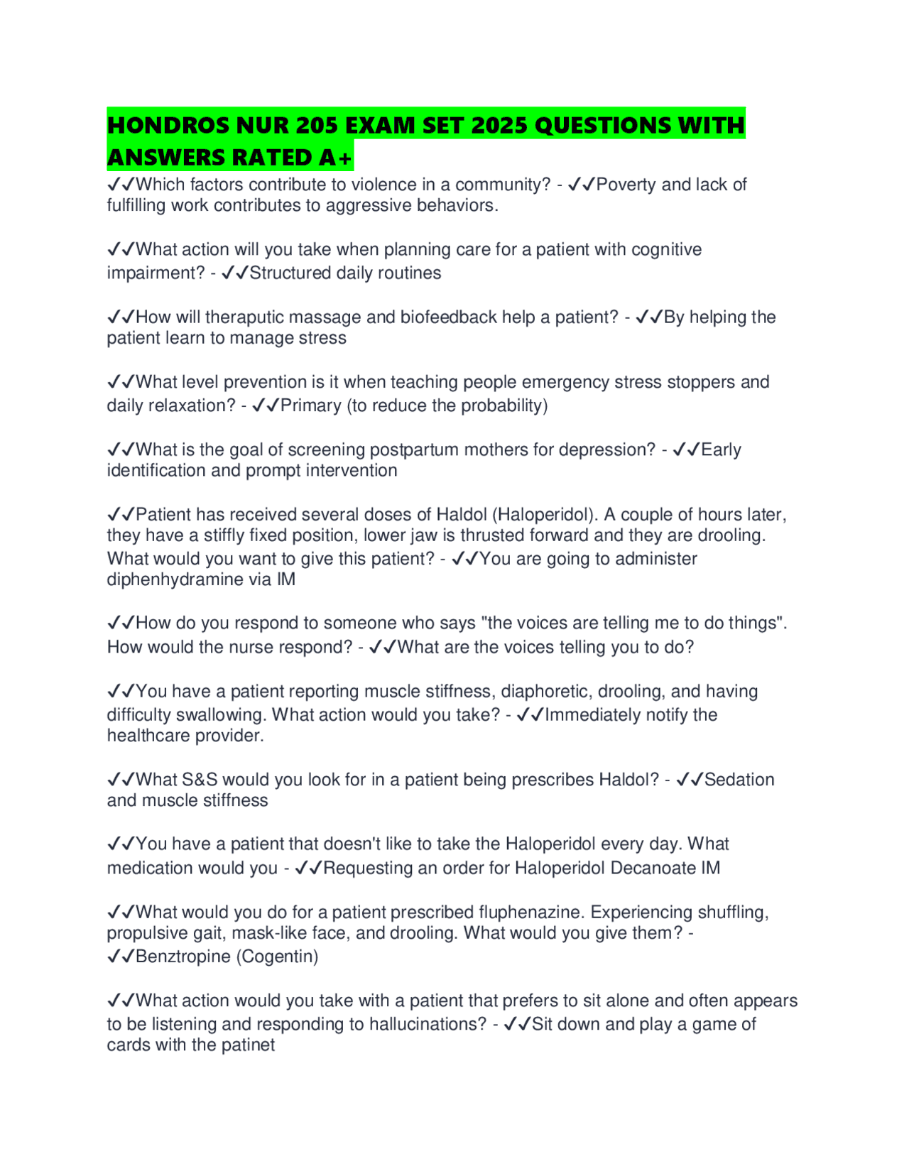 HONDROS NUR MANUAL QUESTIONS WITH ANSWERS RATED A+ | Exams Nursing ...