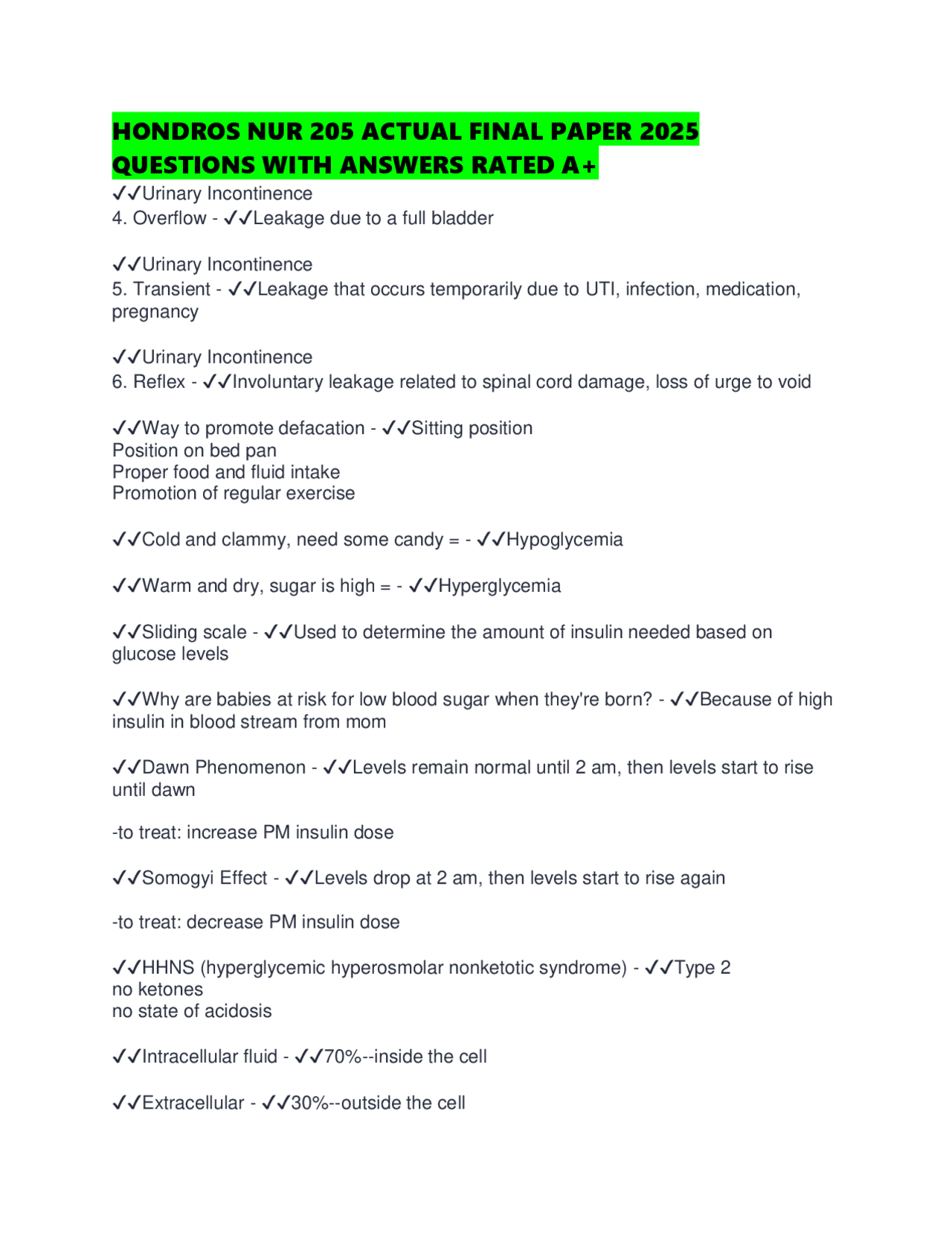 HONDROS NUR COMPREHENSIVE EXAM QUESTIONS WITH ANSWERS RATED A+ | Exams ...