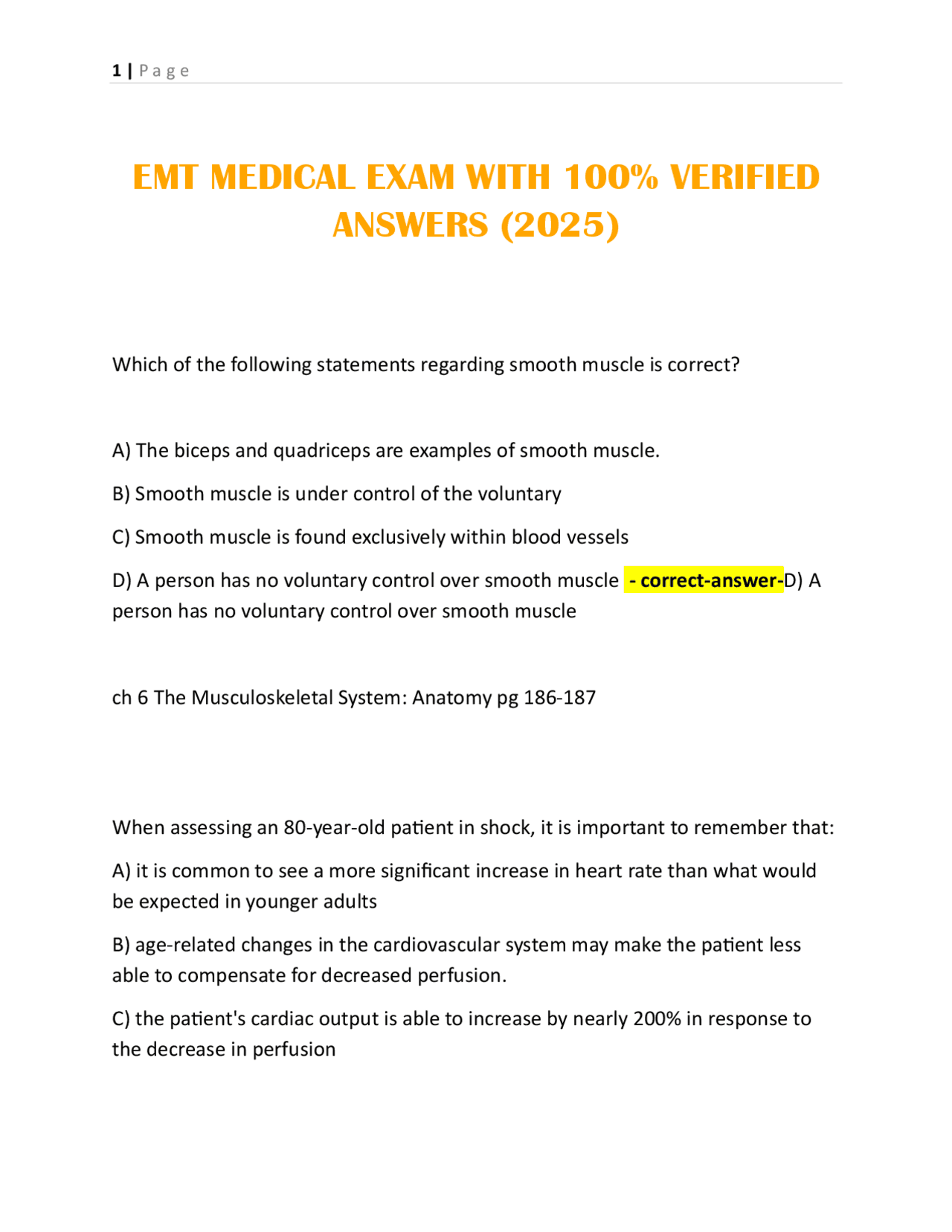 EMT Medical Exam Questions and Answers | Exams Nursing | Docsity