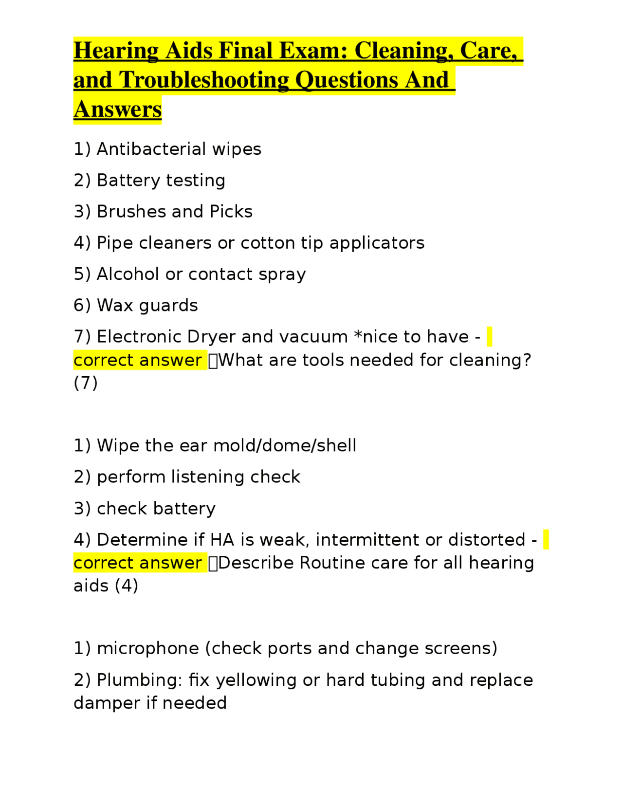 Hearing Aids Final Exam: Cleaning, Care, and Troubleshooting Questions ...