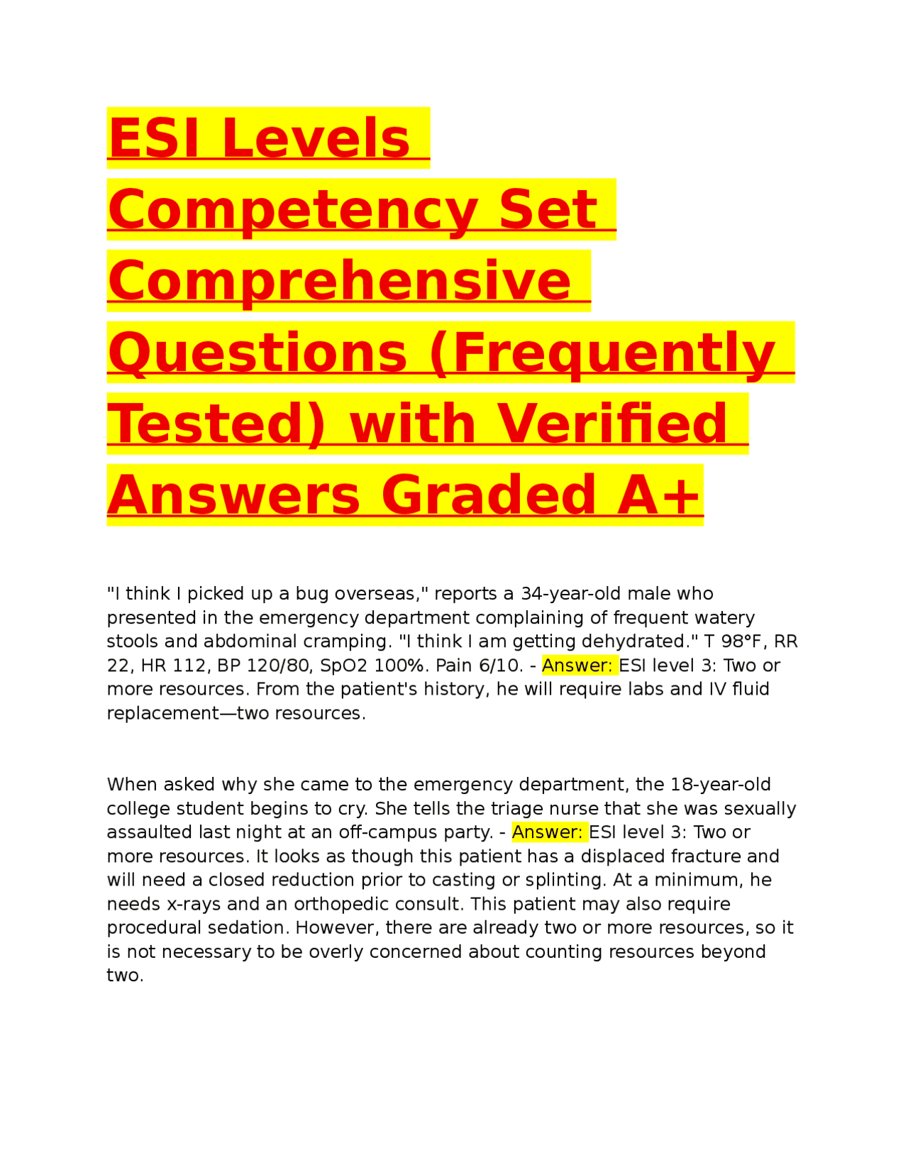 ESI Levels: Emergency Severity Index Triage Scenarios | Exams Medicine ...
