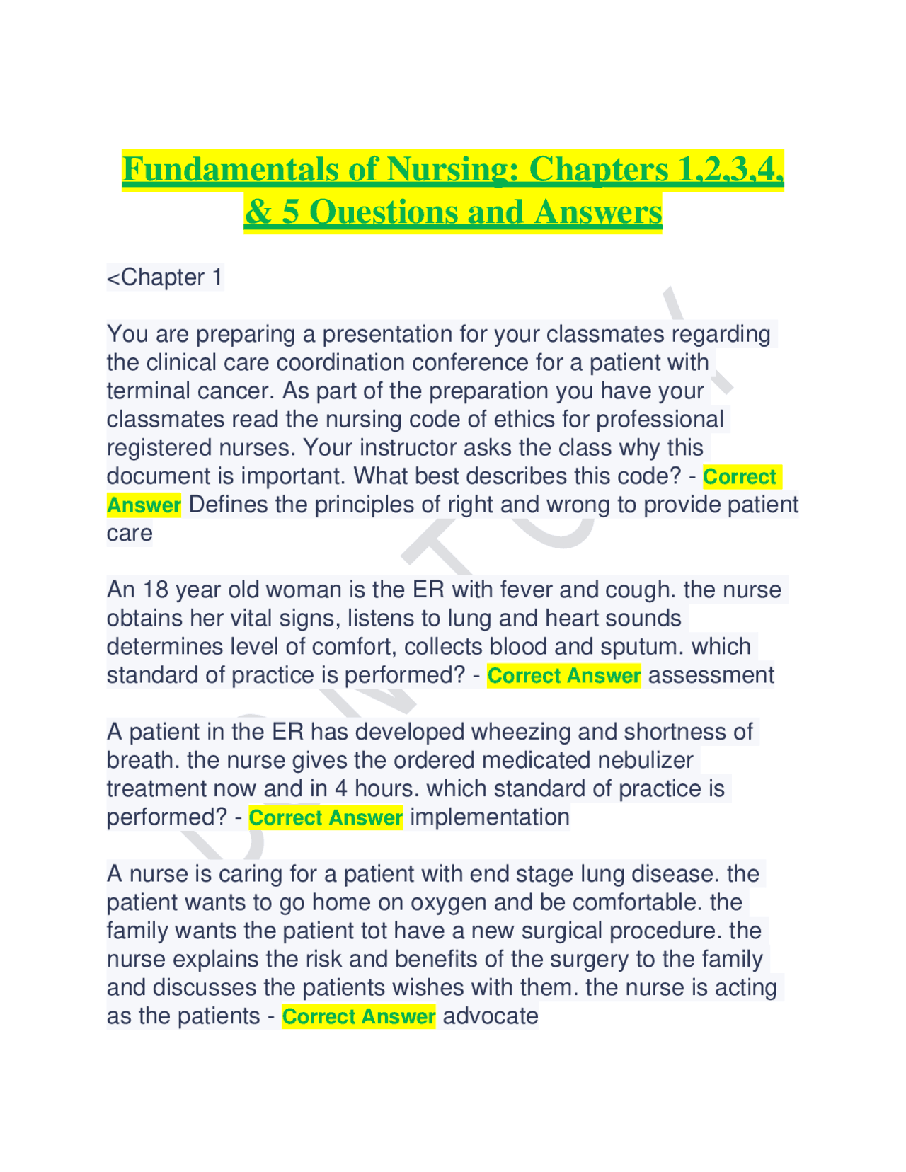Nursing Fundamentals: Comprehensive Q&A for Chapters 1-5 | Exams ...