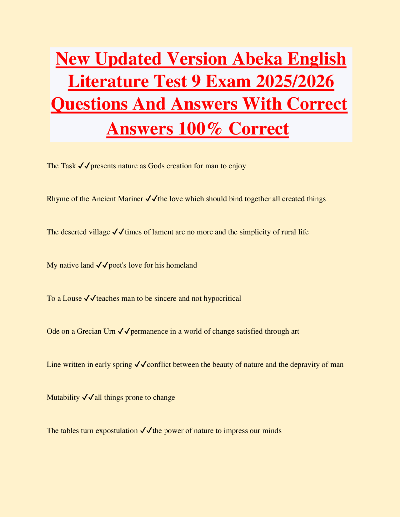 New Updated Version Abeka English Literature Test Exam / Questions And ...