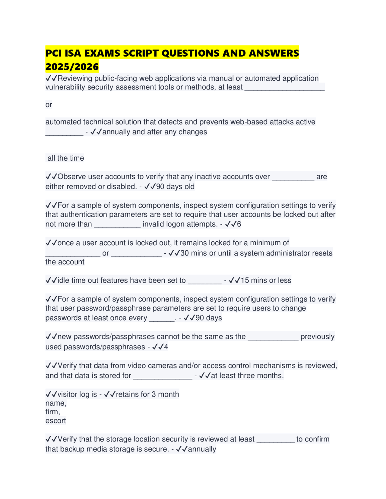 PCI ISA EXAMS SCRIPT QUESTIONS AND ANSWERS 2025/2026 | Exams ...