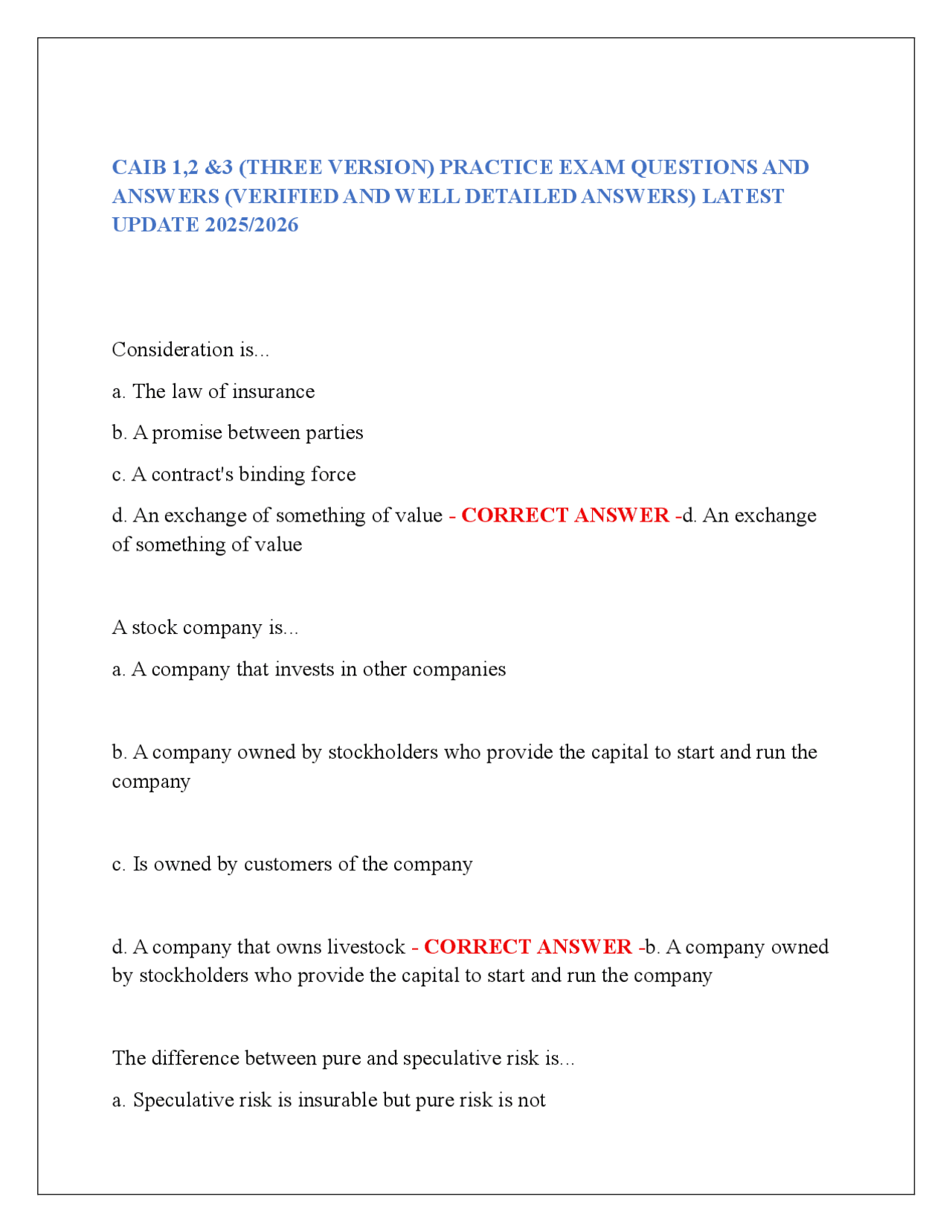 CAIB Exam Practice Questions and Answers 2025/2026 | Exams Law | Docsity