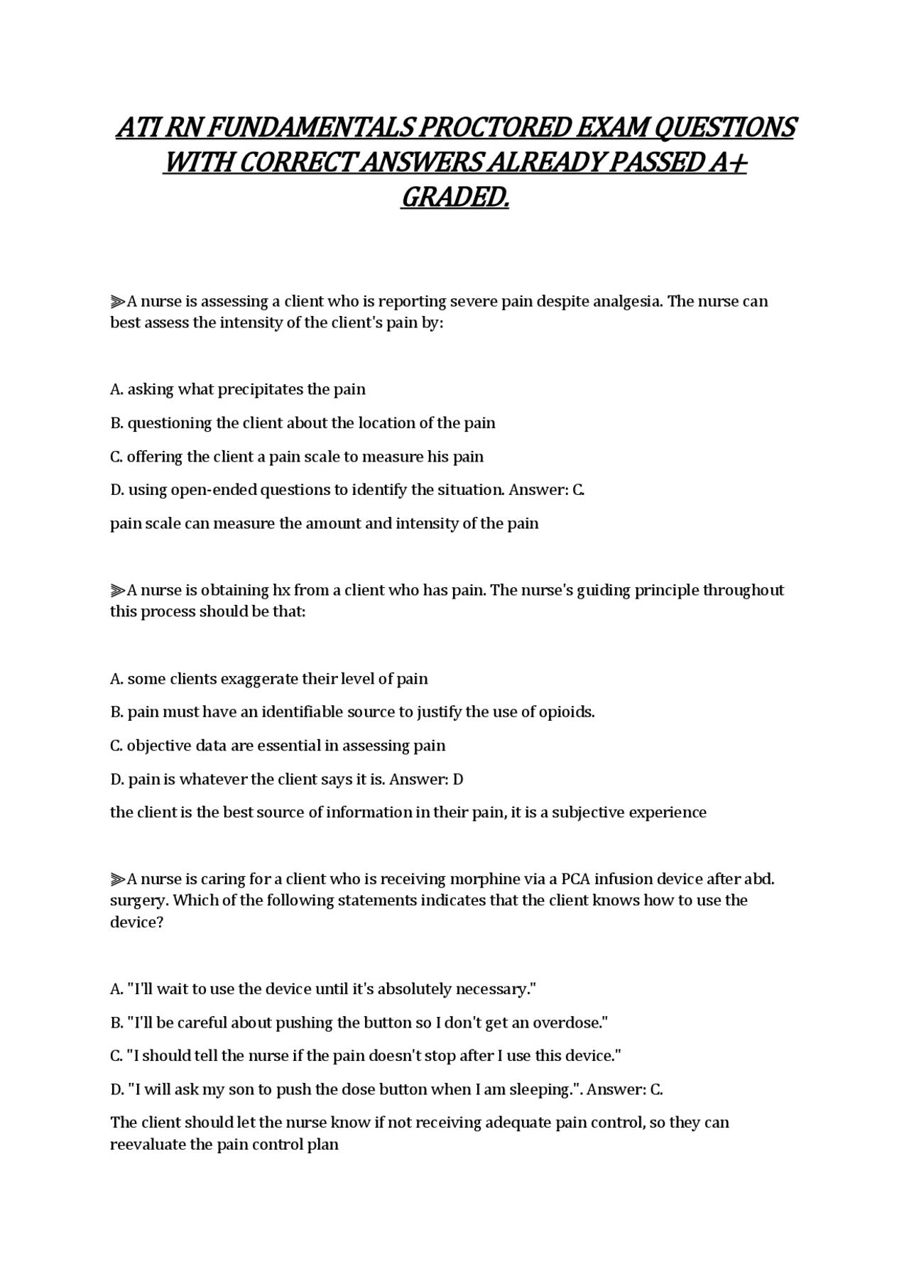 ATI RN FUNDAMENTALS PROCTORED EXAM QUESTIONS WITH CORRECT ANSWERS ...