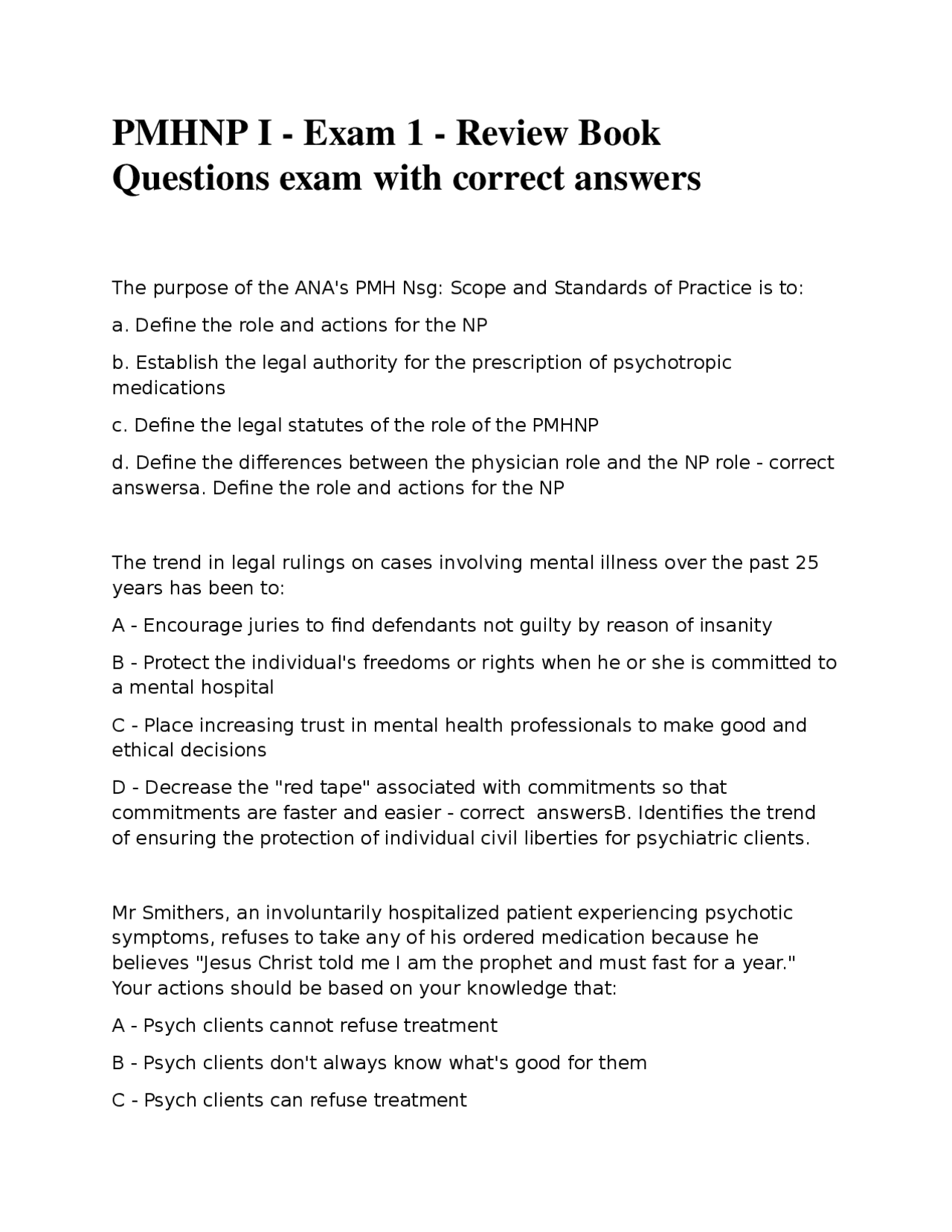 PMHNP I - Exam 1 - Review Book Questions exam with correct answers ...