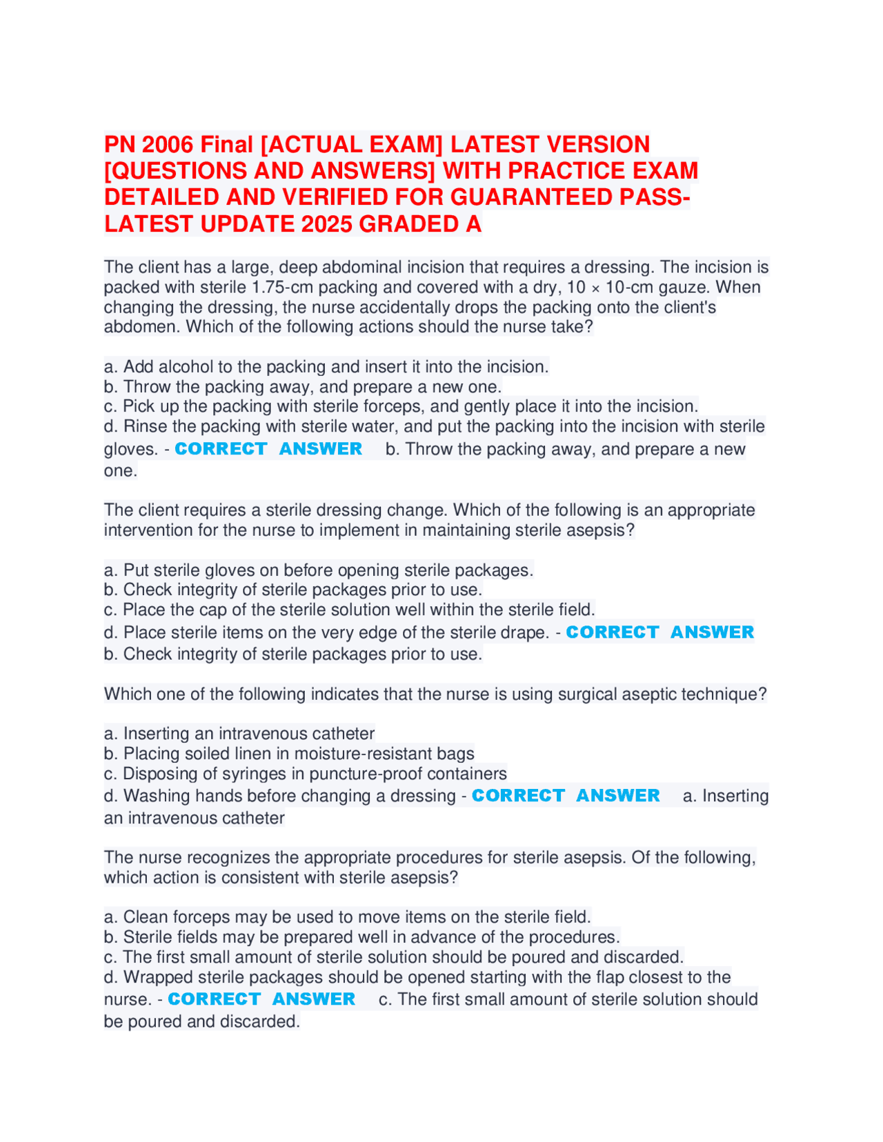 PN 2006 Final [ACTUAL EXAM] LATEST VERSION [QUESTIONS AND ANSWERS] WITH ...