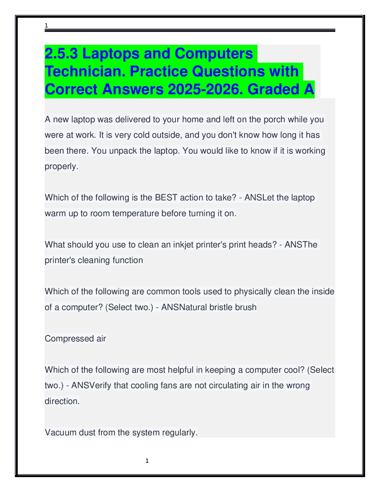 Computer Technician Practice Questions: Hardware Maintenance ...