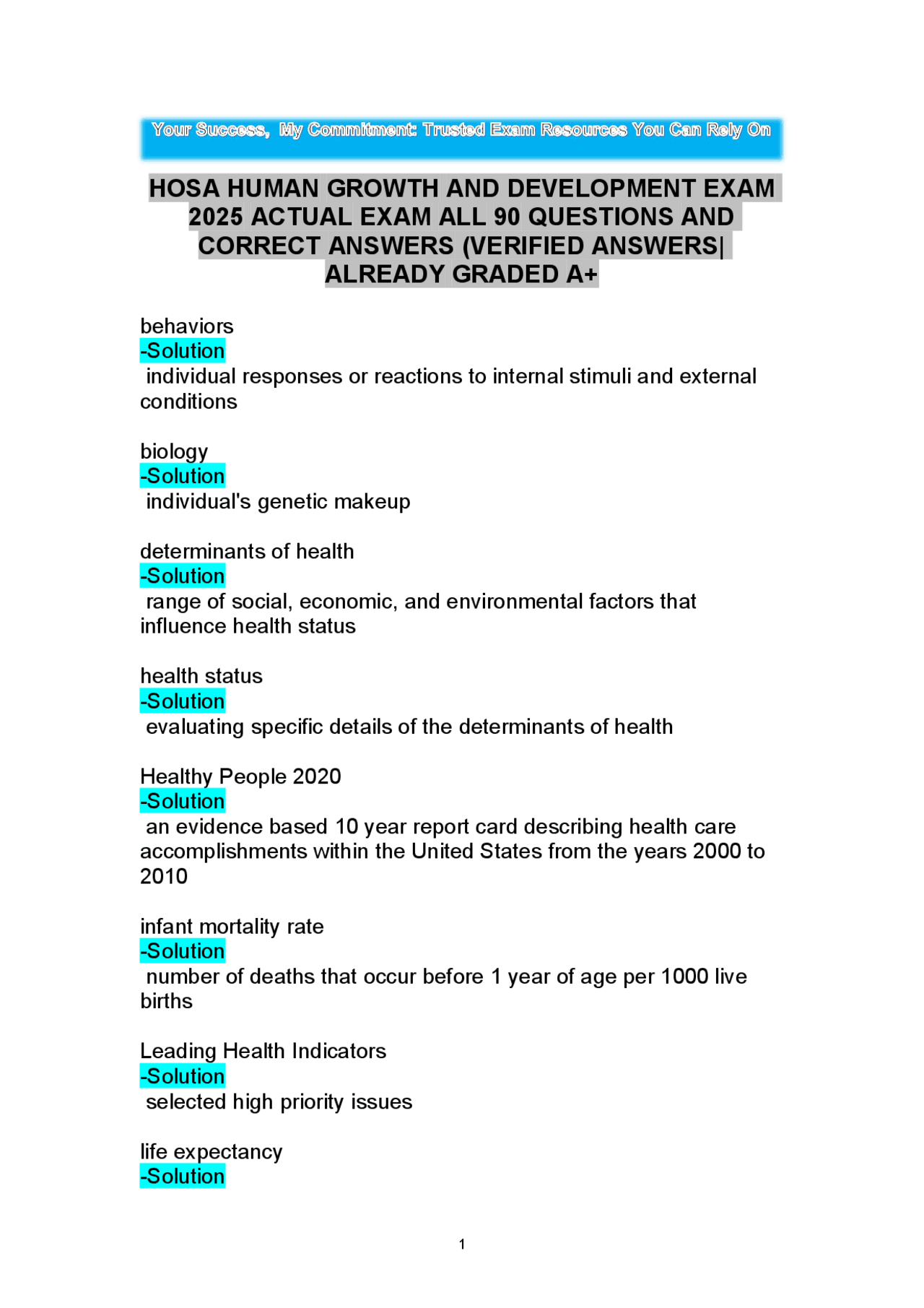 HOSA Human Growth and Development Exam 2025: Questions and Answers ...
