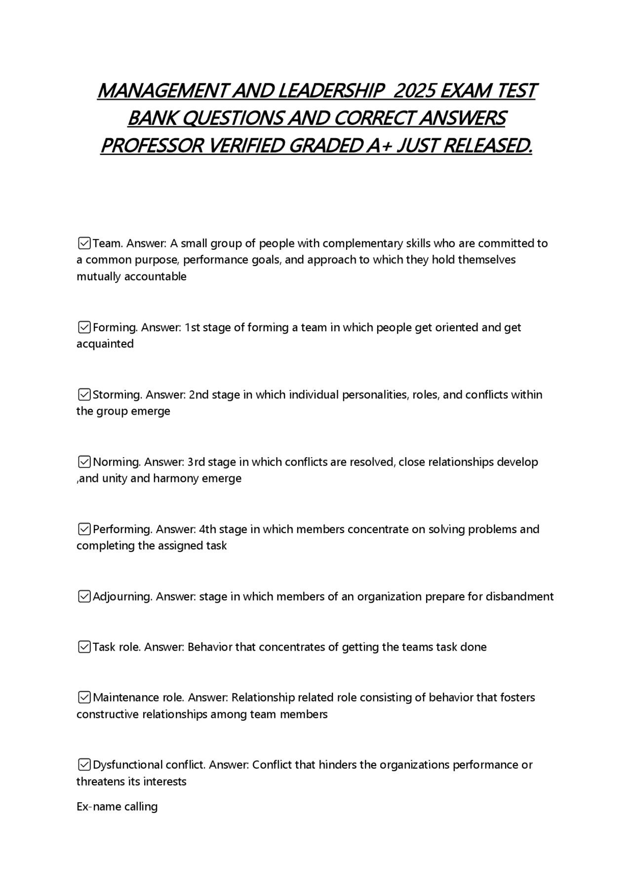Management and Leadership Exam Prep: Key Concepts & Verified Answers ...