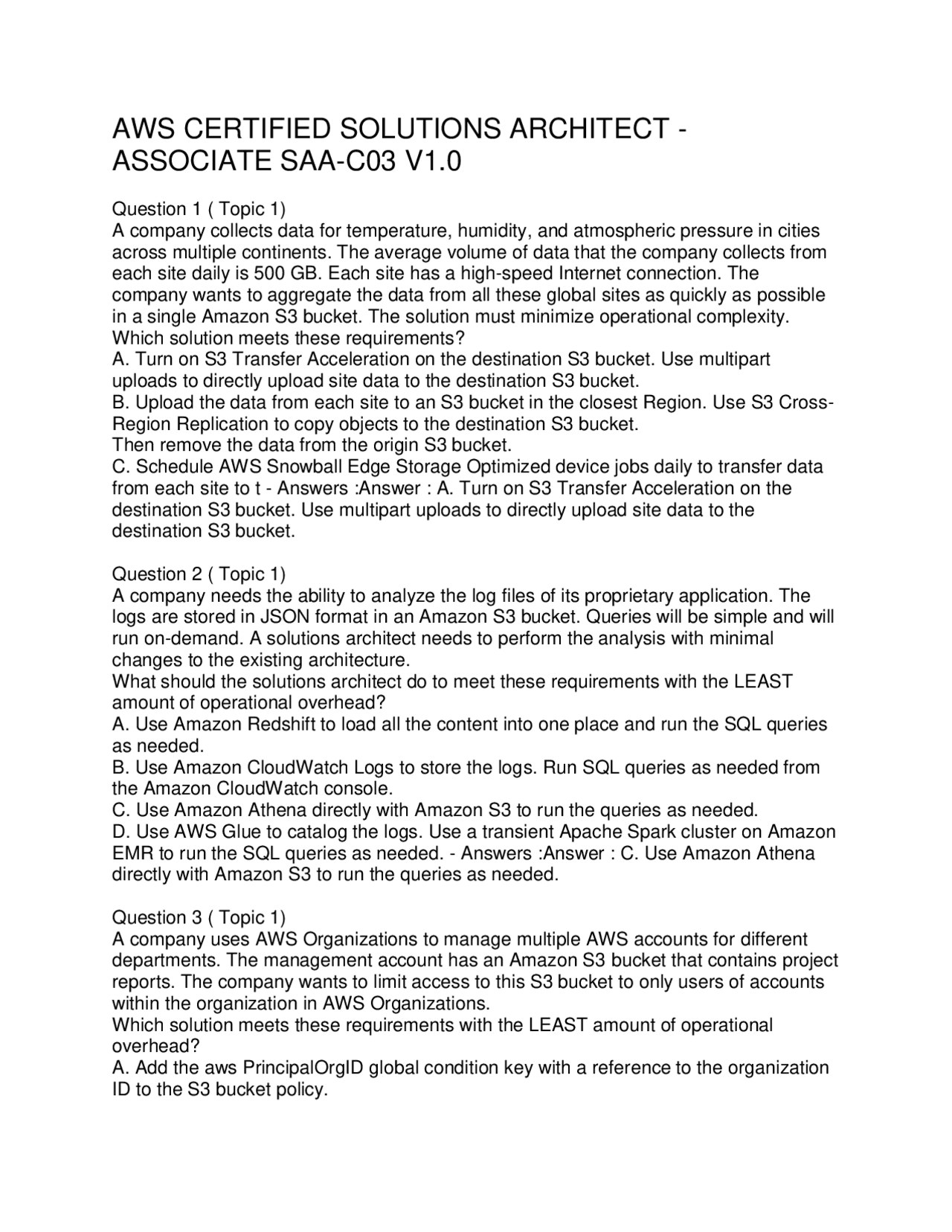AWS CERTIFIED SOLUTIONS ARCHITECT - ASSOCIATE SAA-C03 V1.0 | Exams ...