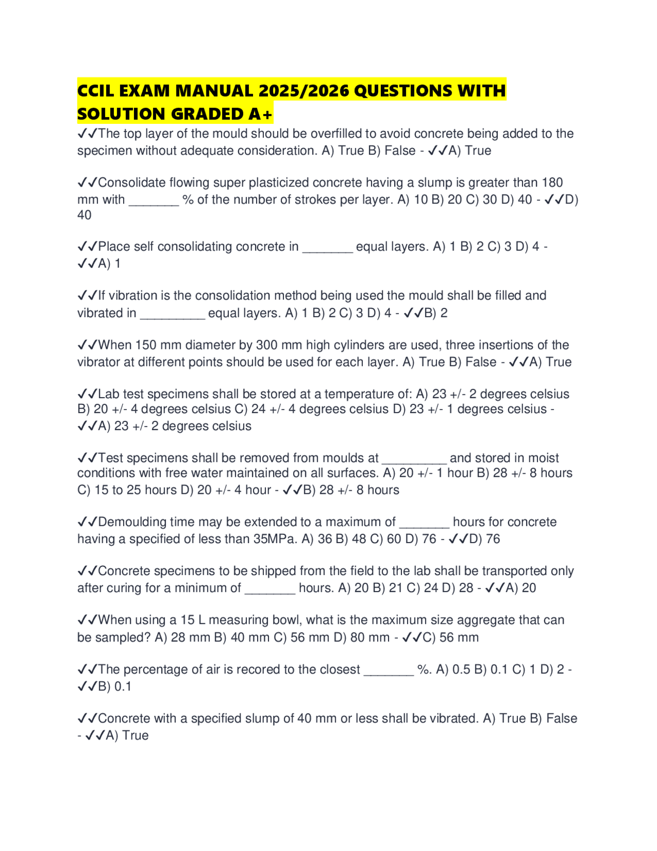 CCIL EXAM MANUAL 2025/2026 QUESTIONS WITH SOLUTION GRADED A+ | Exams ...